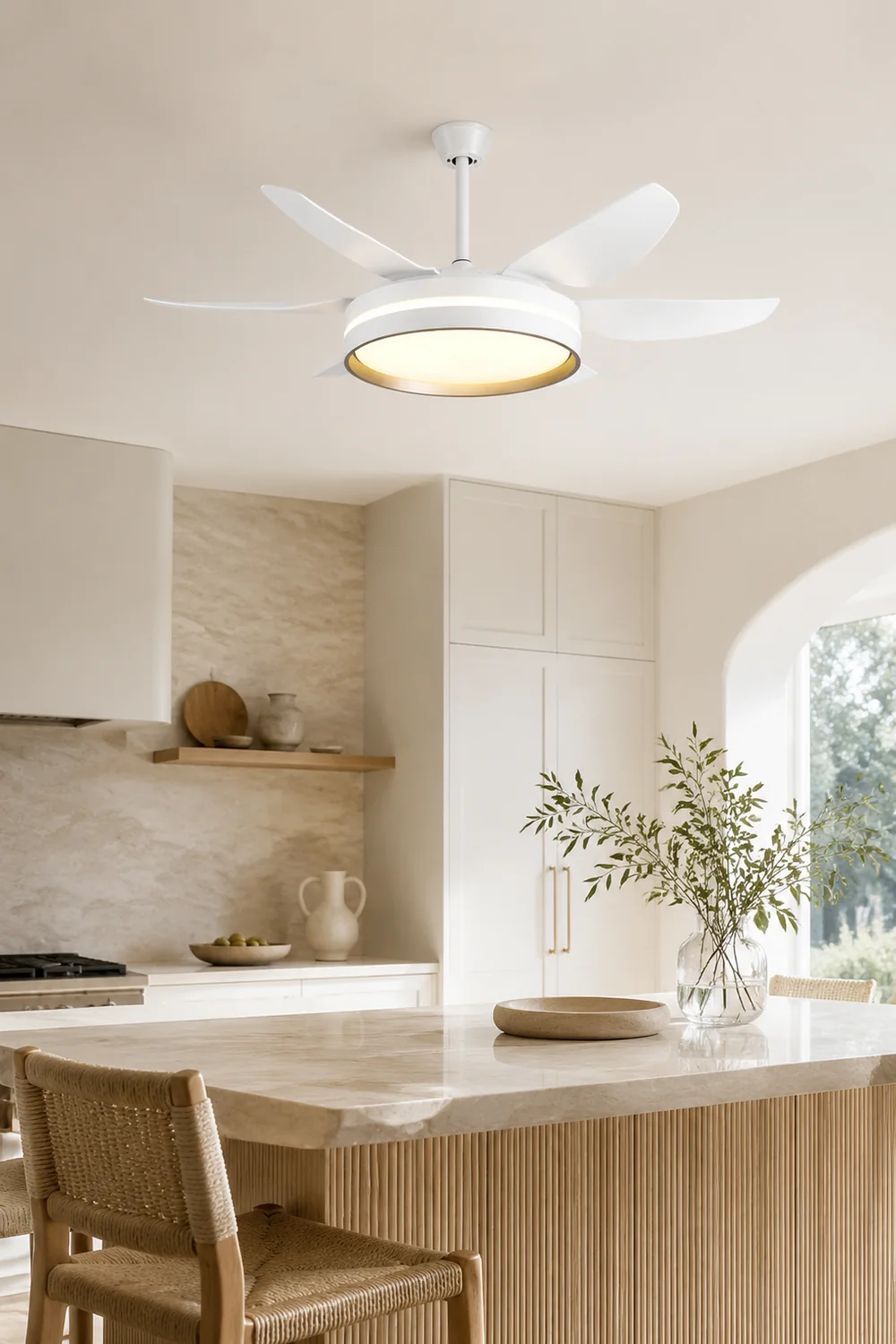 Haydn 6-Blade Basic Modern DC Ceiling Fan with Light, White, 51'' - Lumpaz