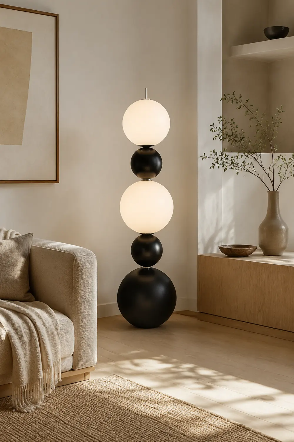 Valentina Modern Ball-shaped Resin Glass Floor Lamp,Black /White - Lumpaz