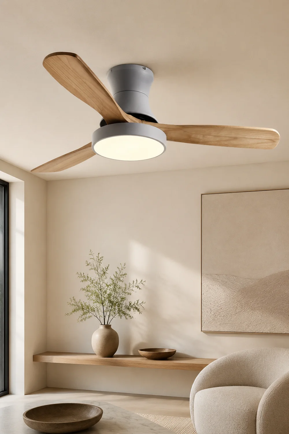 Walters 3-Blade White & Gray Ceiling Fan with Light, Metal & Wood, DIA 52'' - Lumpaz