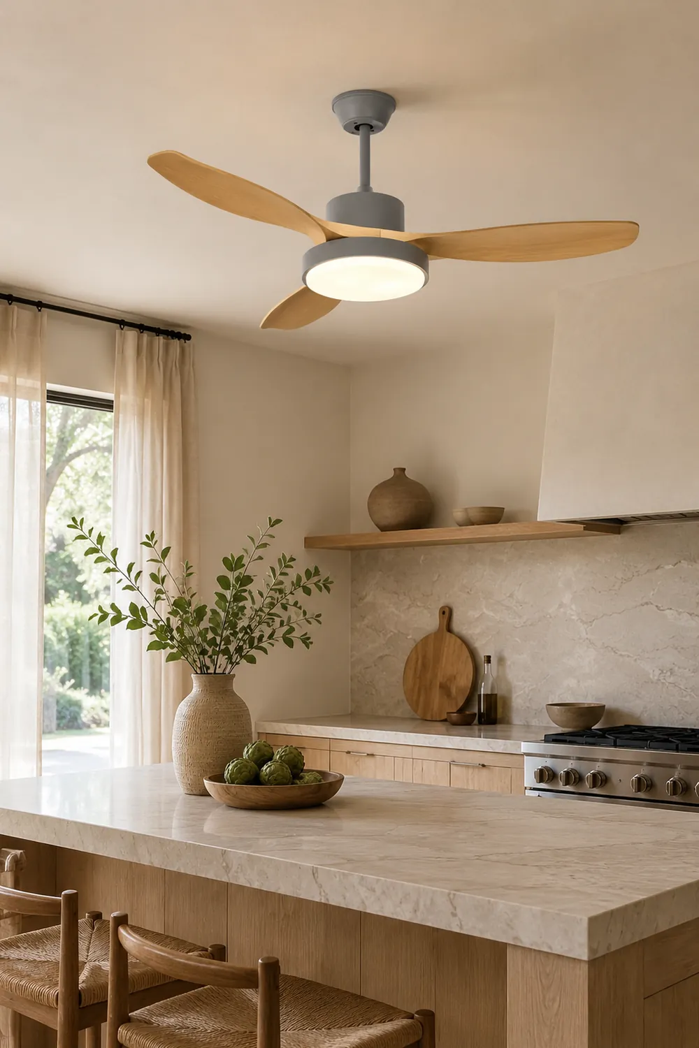 Ozawa 3-Blade Wood & Gray Basic DC Ceiling Fan with Light, 39.4''/47.2''/55.1'' - Lumpaz