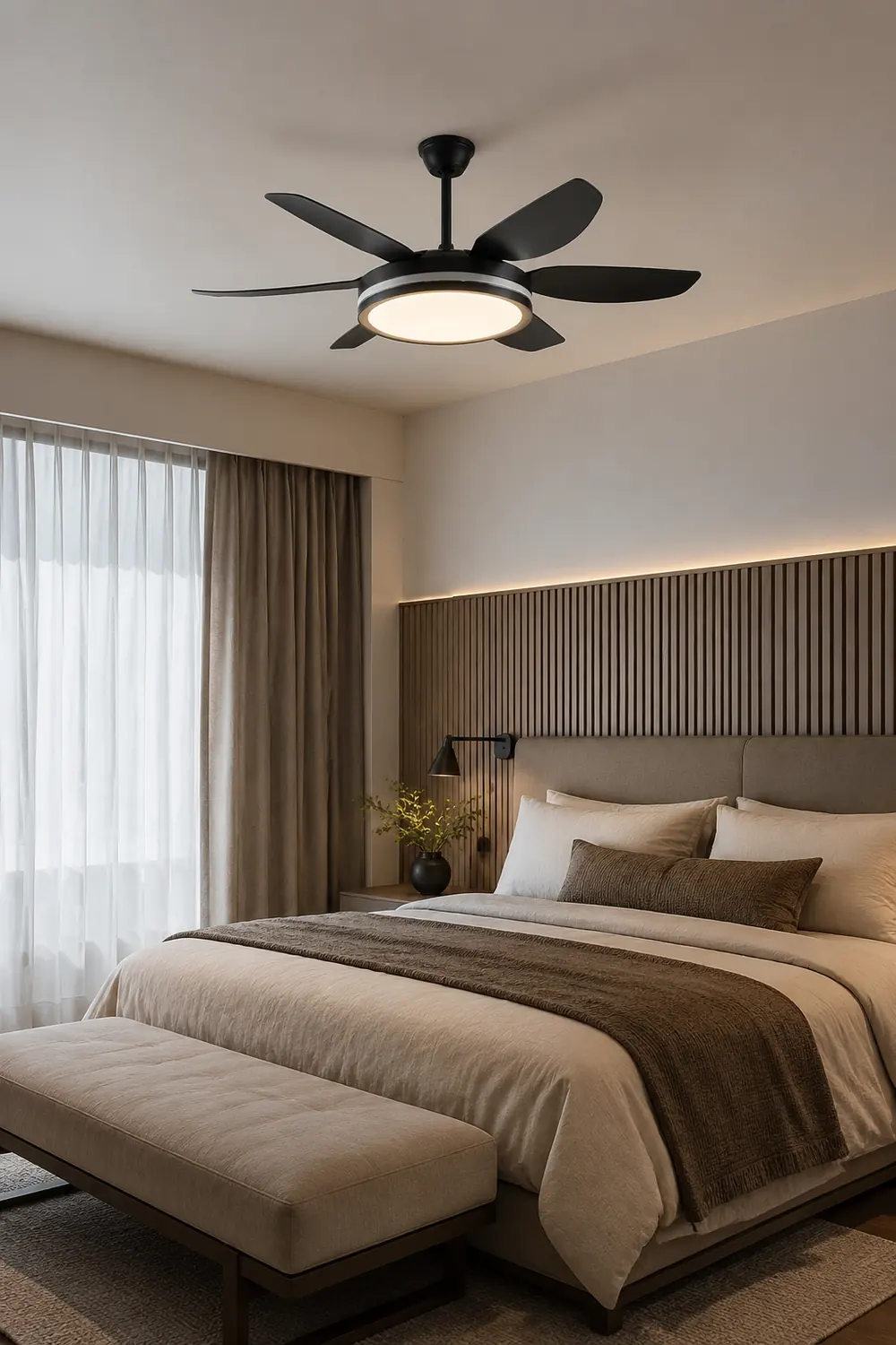 Haydn 6-Blade Modern Basic DC Ceiling Fan with Light, Black & White, 51'' - Lumpaz