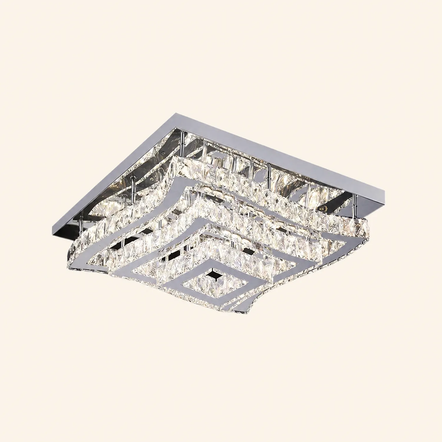 Kristy Luxury Square Metal/Glass Flush Mount Ceiling Light, Living Room - Lumpaz