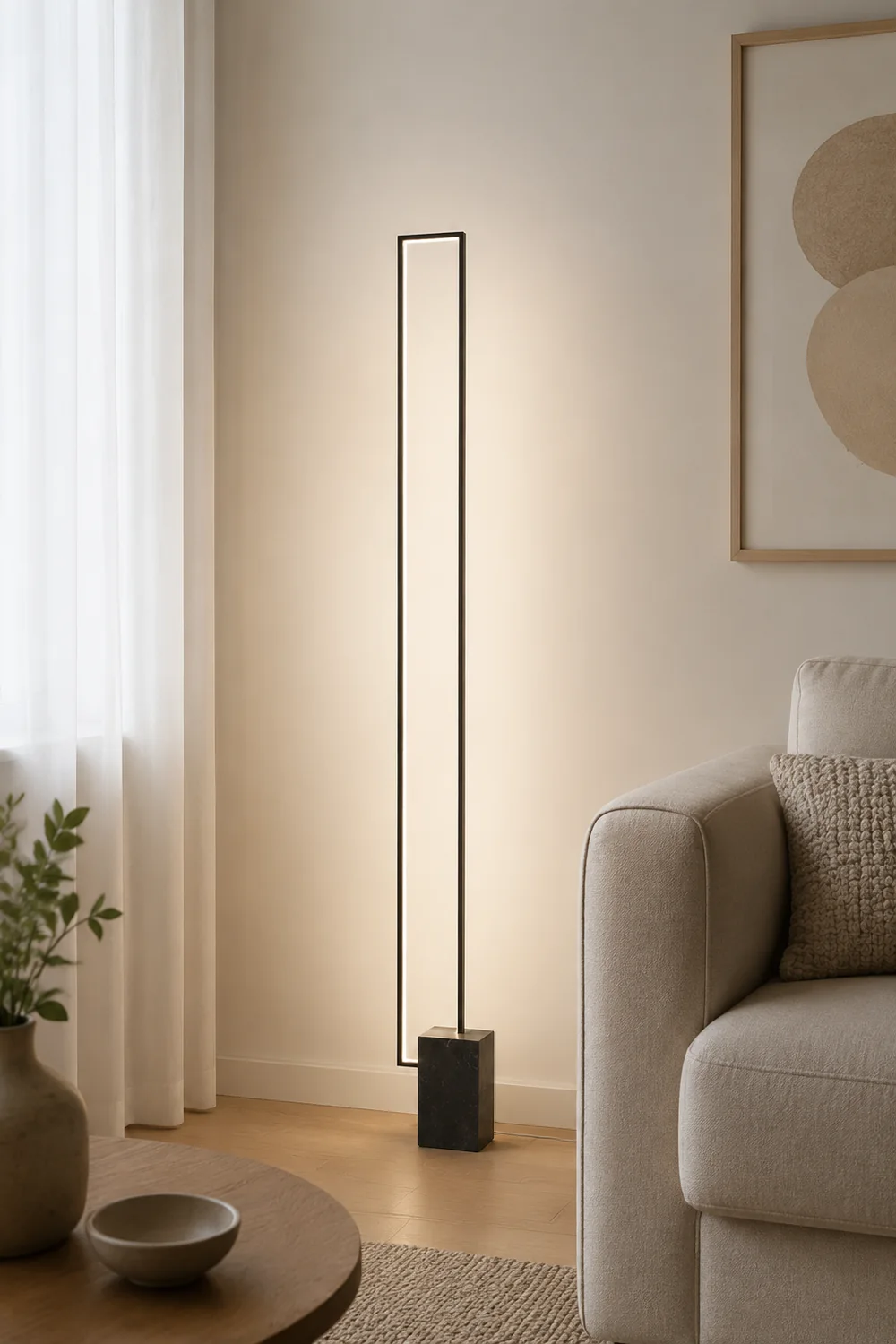 Edge Modern Minimalist Rectangular Metal Floor Lamp, Black - Lumpaz