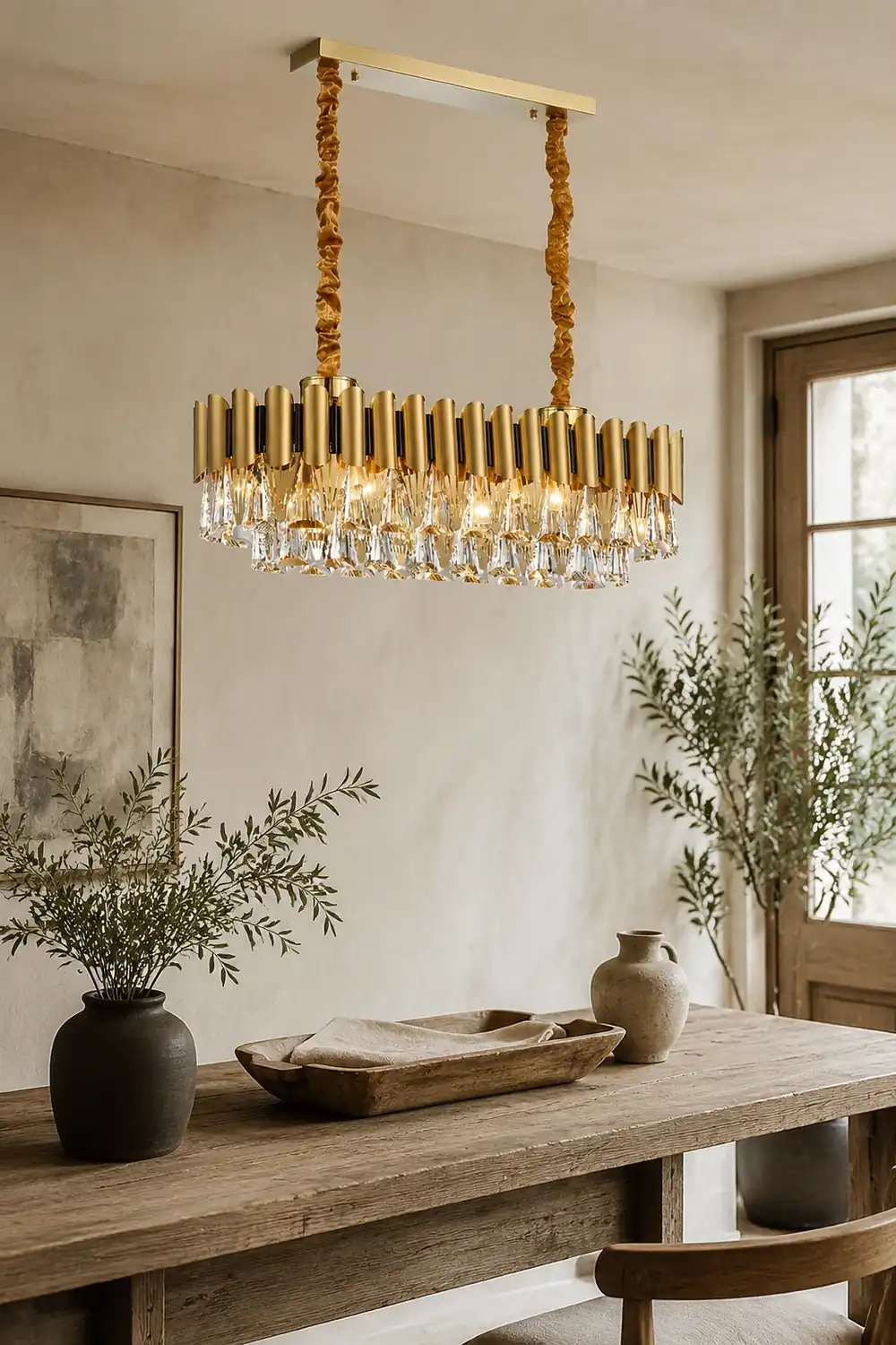 Marilyn Rectangular Luxury Metal Crystal Chandelier, Gold, Small - Lumpaz