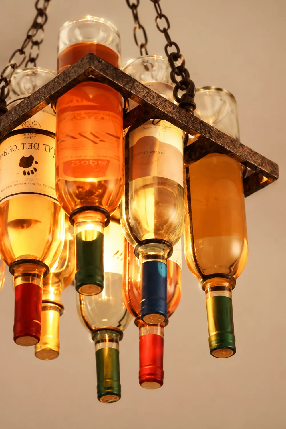 Hailie Antique Wine Bottle Metal/Glass Colorful Pendant Light - Lumpaz