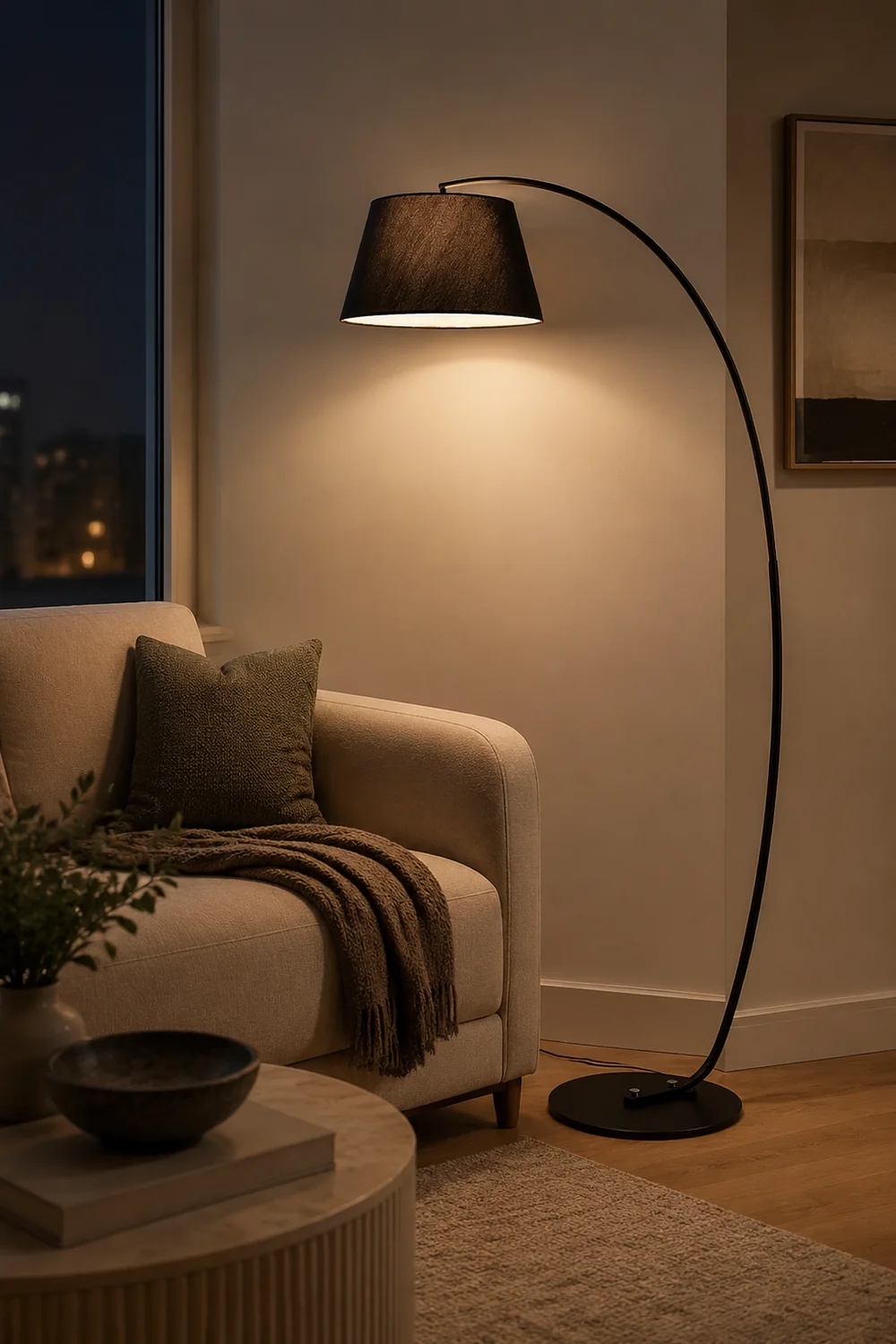 Salgado Modern Arc Fabric/Metal Floor Lamp, Bedroom/Living Room - Lumpaz