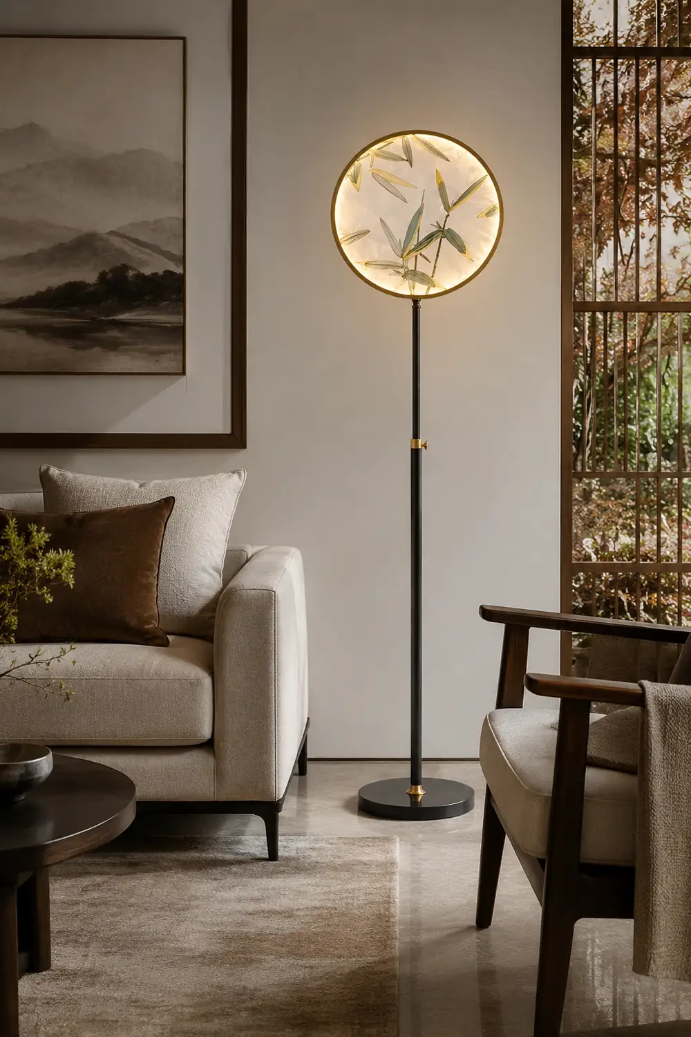 Jade Zen Artistic Circle Floor Lamp, Metal/Glass - Lumpaz