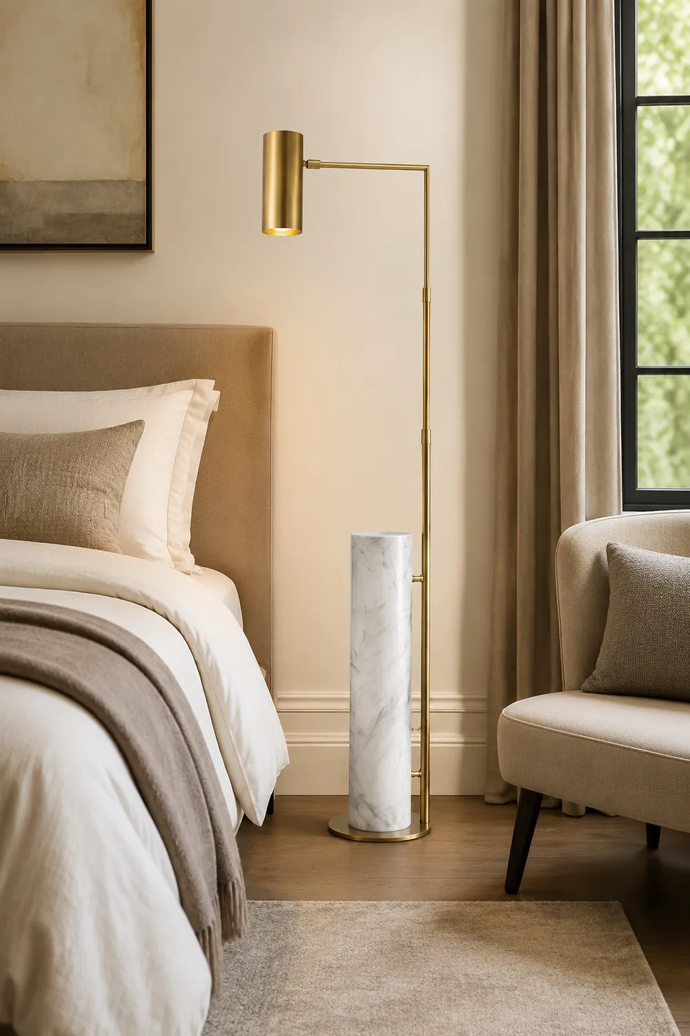 Salgado Minimalistic Gold Floor Lamp, Metal & Marble, Living room - Lumpaz