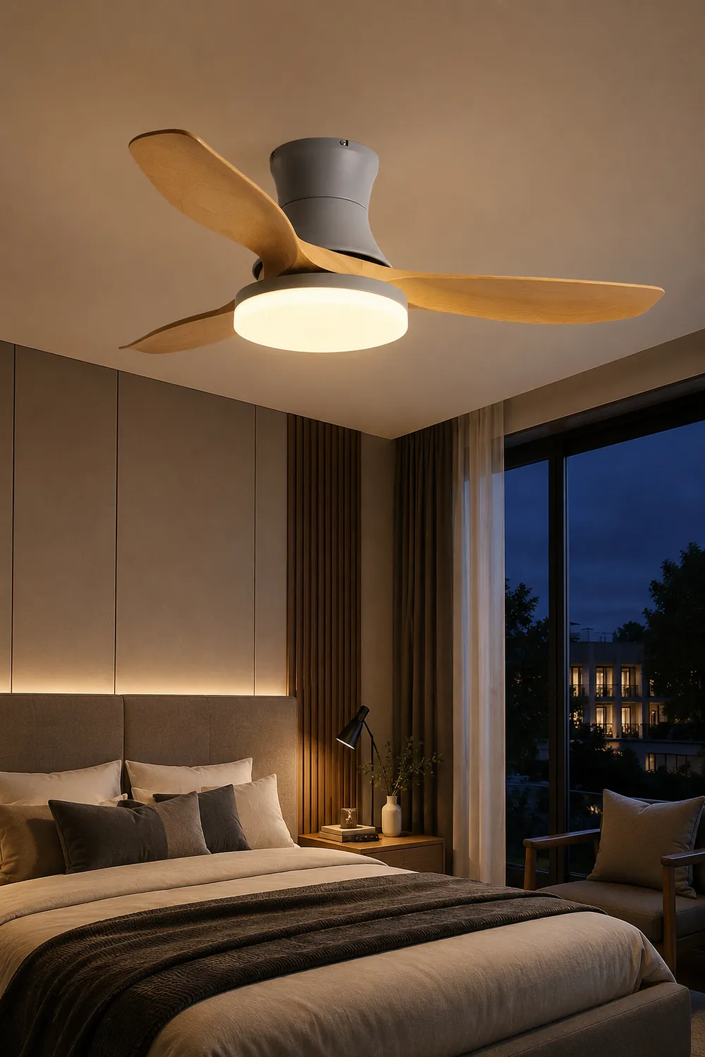 Haydn 3-Blade DC Ceiling Fan with Light, Black & Gray, Summer, 52'' - Lumpaz