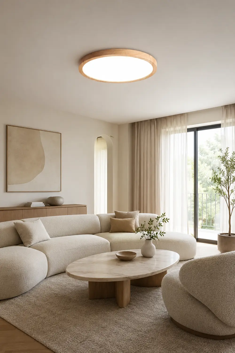 Ozawa Modern Wood Round Flush Mount Ceiling Lights Living Room - Lumpaz