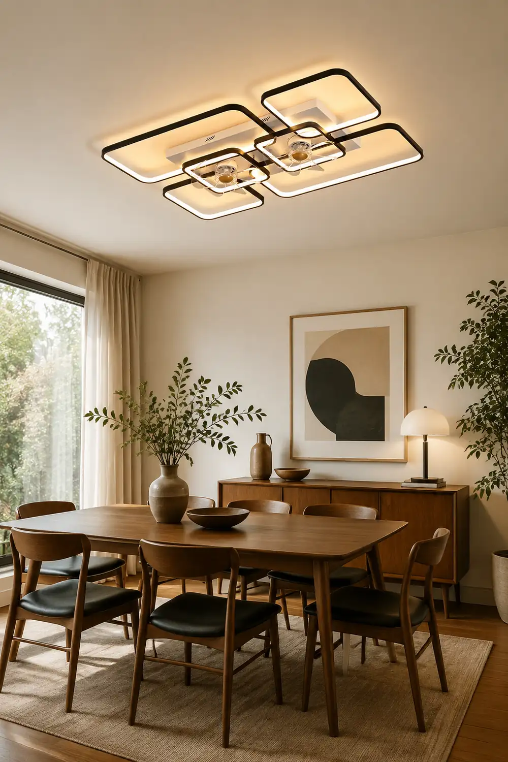 Lacey Rectangular Ceiling 2-Fans with Light, 2 Color, 18"/22"/36"/42" - Lumpaz