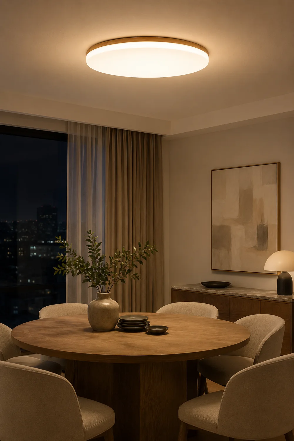 Ozawa Minimalist Wood Round Flush Mount Ceiling Light Bedroom - Lumpaz