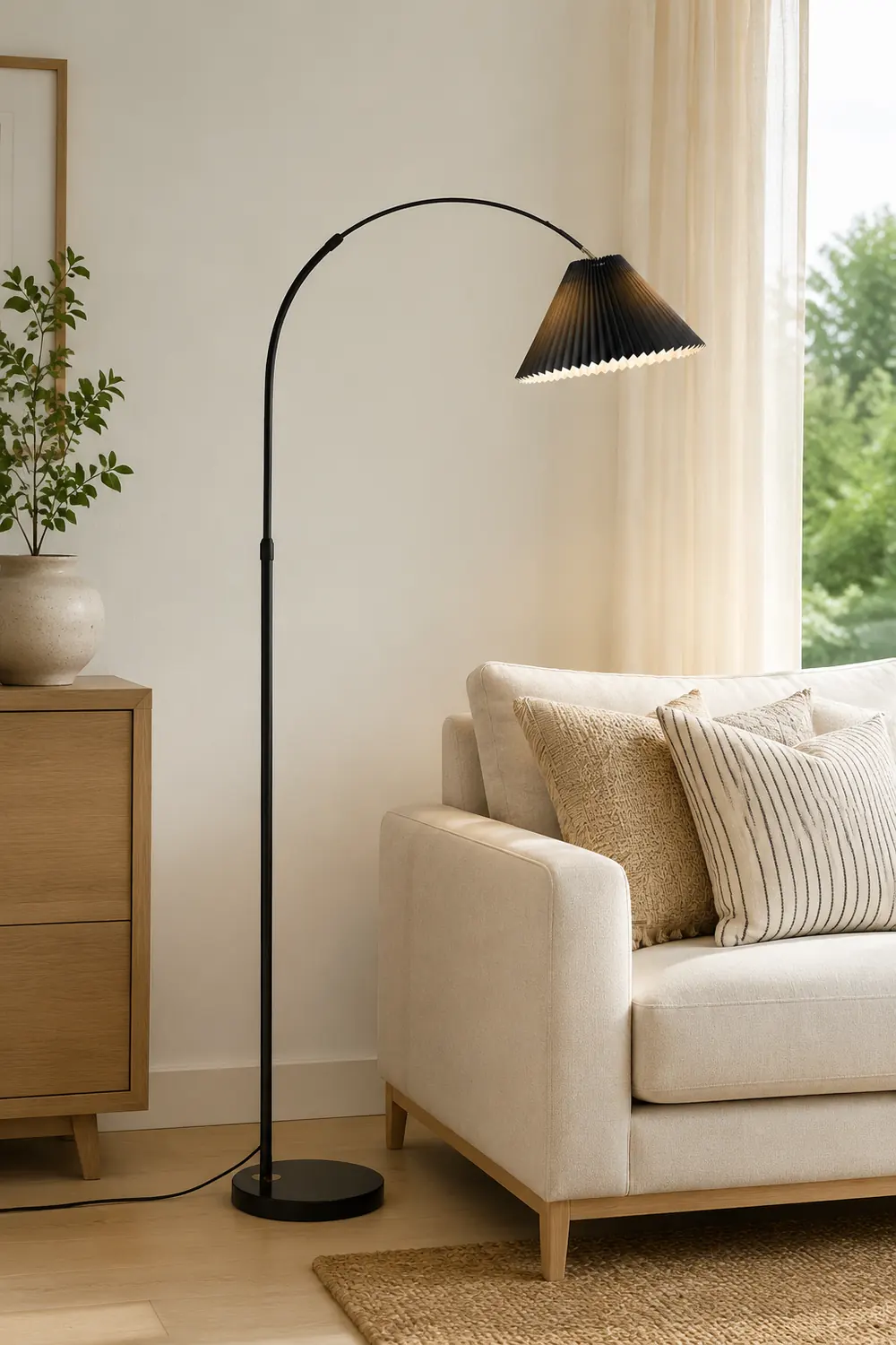 Eryn Floor Lamp Pleated Arc Nordic/Modern, Metal/Fabric, Multi-color, Study - Lumpaz
