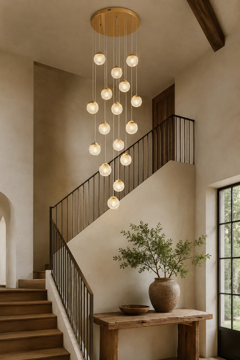 Jibril Multi Staircase Modern Art Deco Pendant Light, Gold - Lumpaz