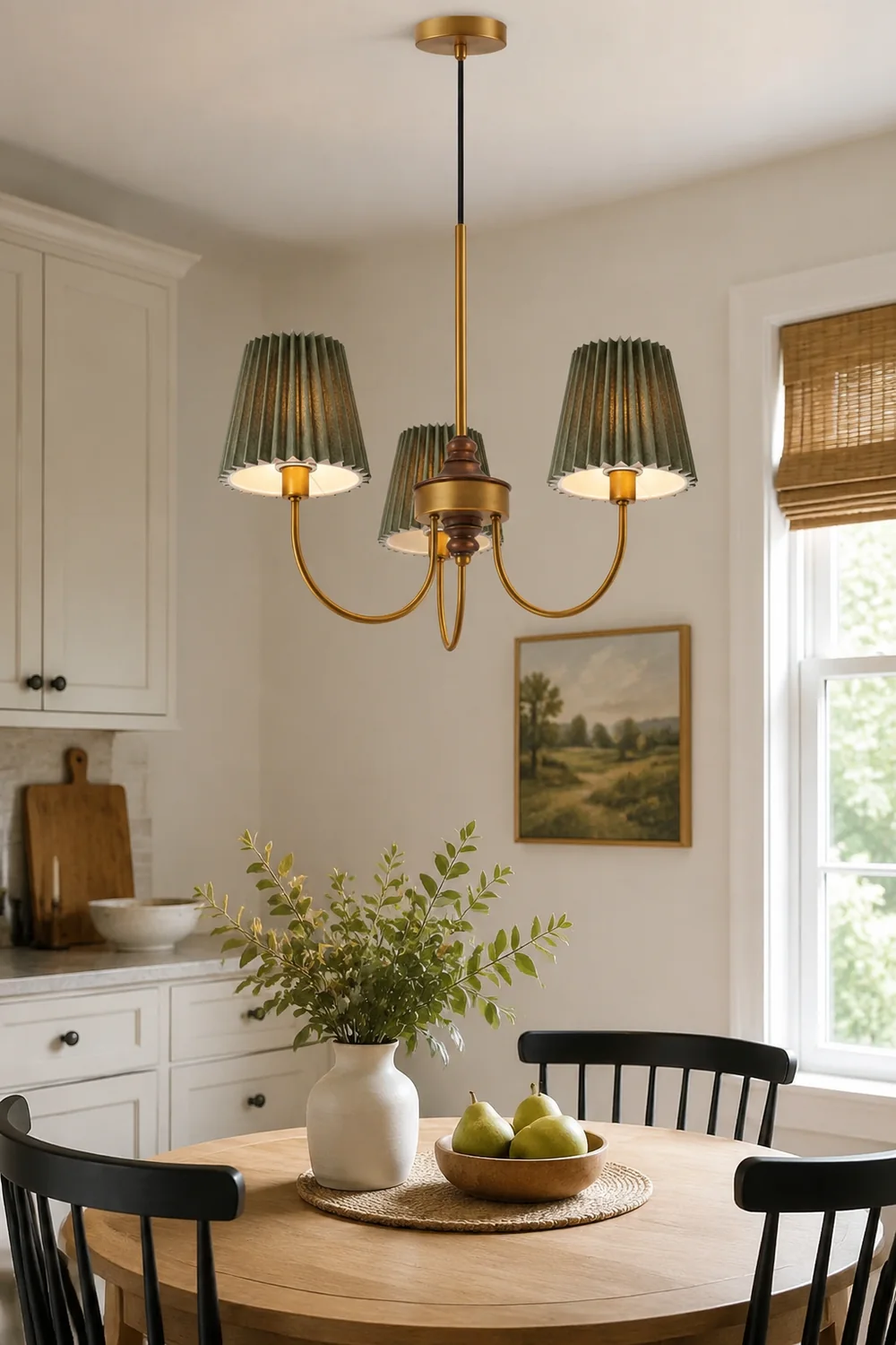 Eryn Modern Retro Metal/Fabric Chandelier, White/Green - Lumpaz