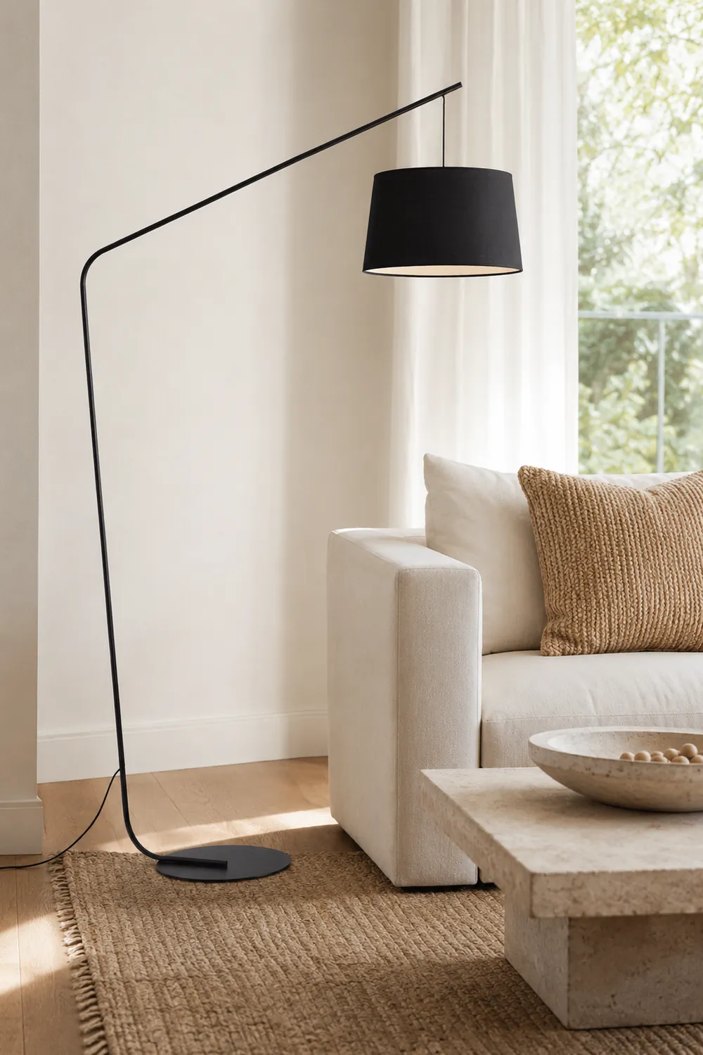 Salgado Black Floor Lamp 3 Color Temperature Switchable, Artificial Fabric & Metal - Lumpaz
