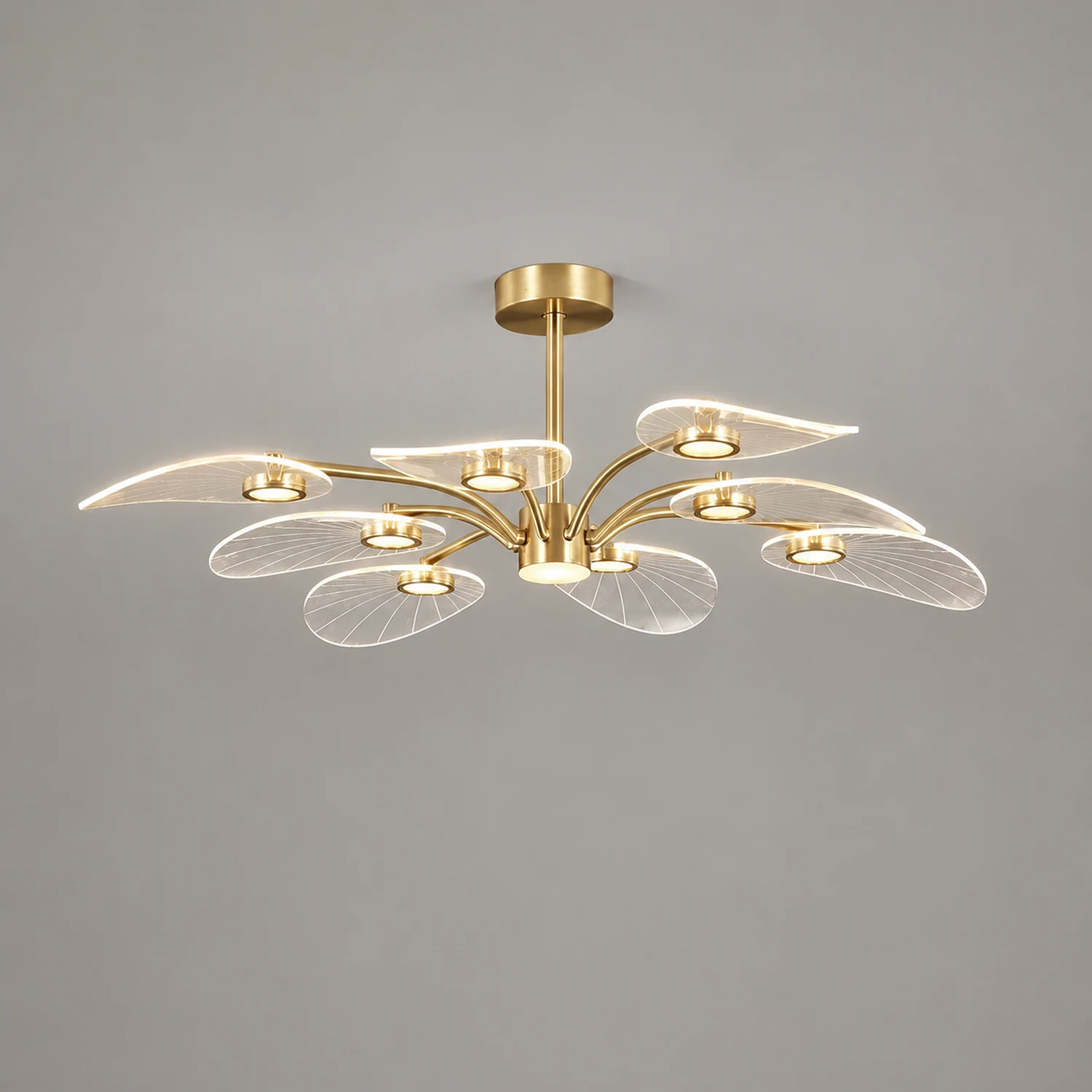 Carins Art Deco Leaf Metal/Acrylic Chandelier, Gold - Lumpaz
