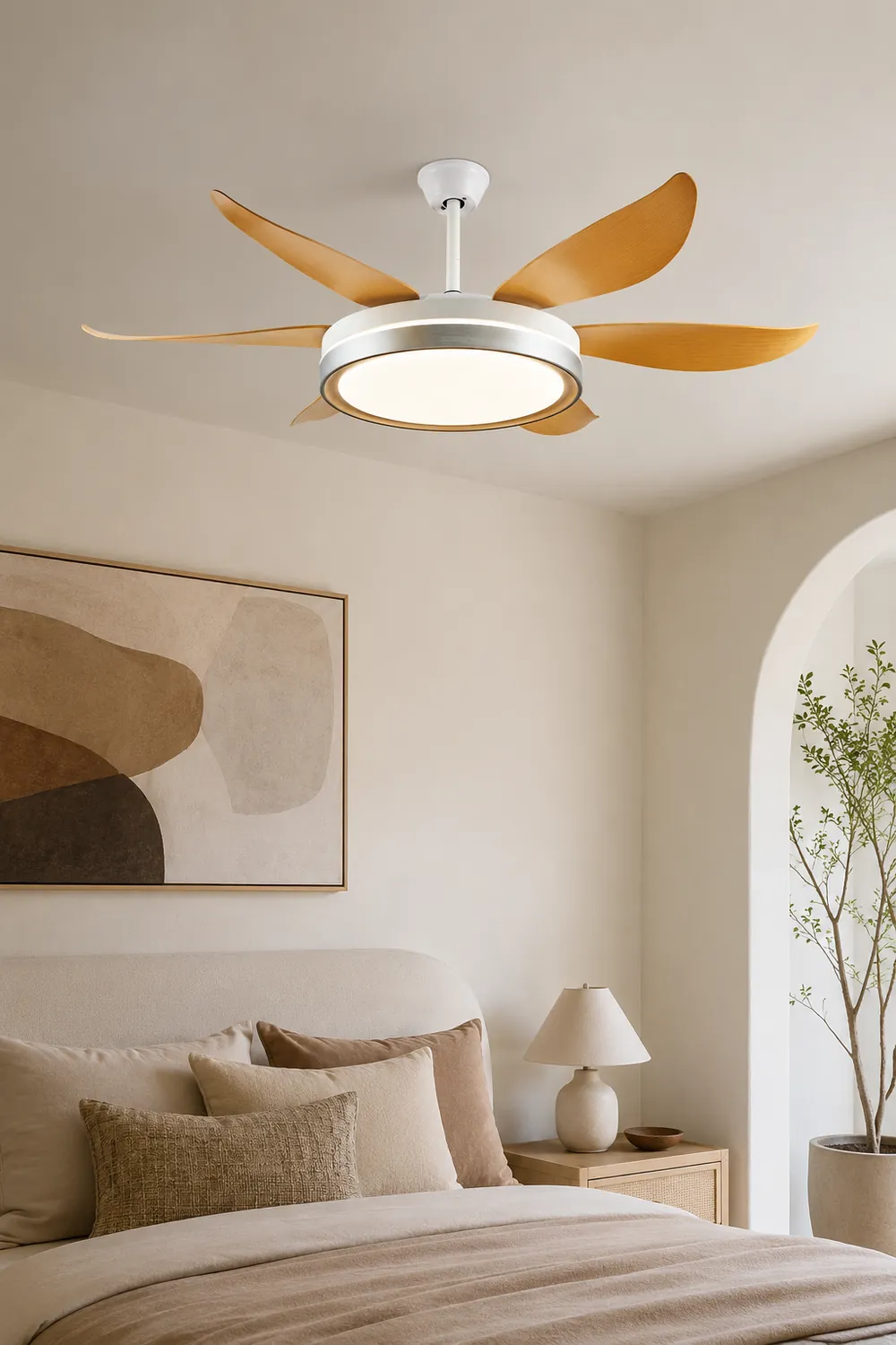 Haydn 6-Blade DC Fan with Light, Silver & Gold, Metal & Acrylic & ABS, Bedroom - Lumpaz