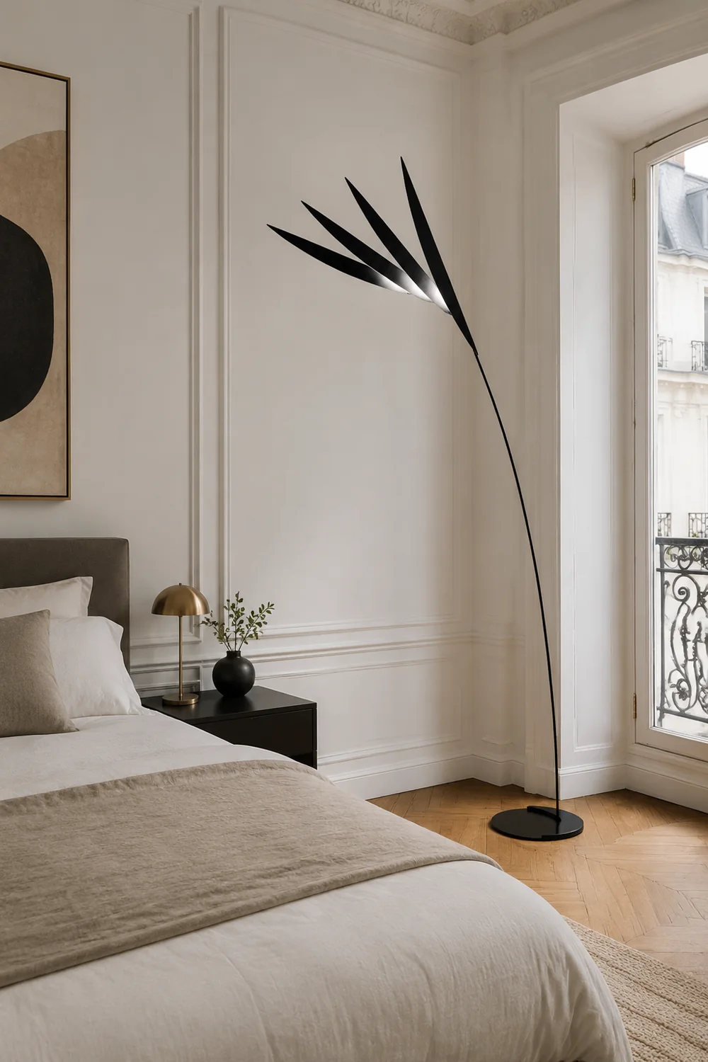 Salgado Leaf Metal/Acrylic Long Arm Floor Lamp, Living Room - Lumpaz