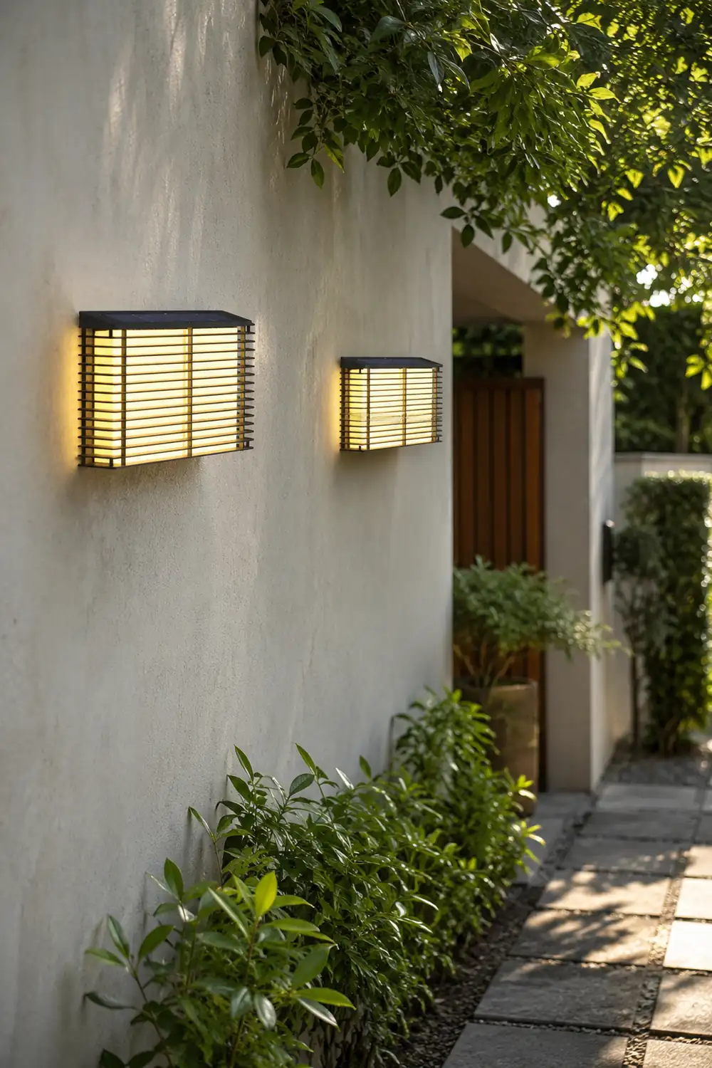 Waterproof Square Grids Stainless Steel Black Modern Solar Wall Lights - Lumpaz