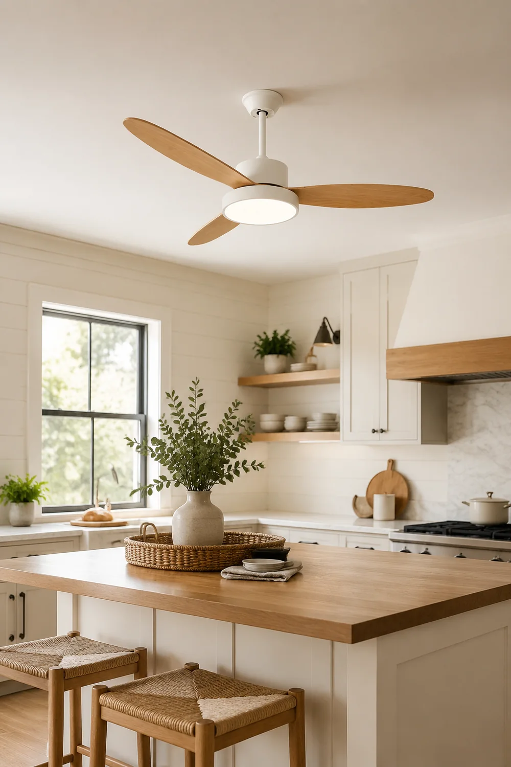 Haydn 3-Blade White & Black DC Ceiling Fan Light, Summer, 39.4''/47.2''/51.2'' - Lumpaz