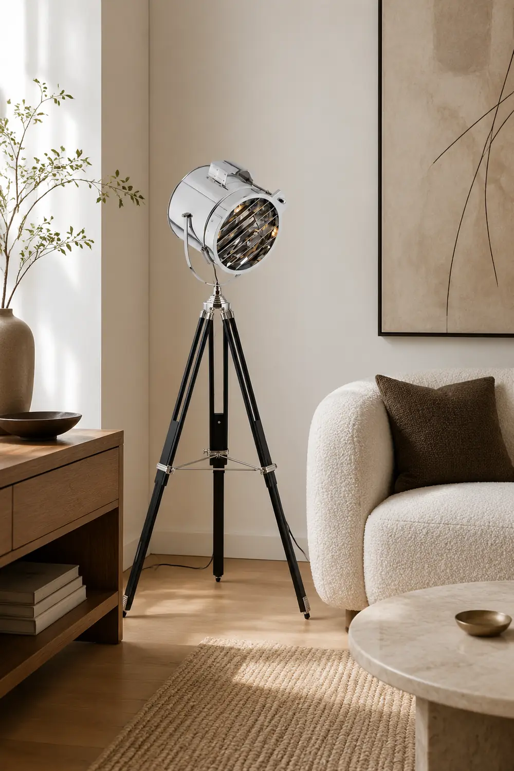 Salgado Retro Tripod Metal Floor Lamp, Silver, Bedroom/Study - Lumpaz