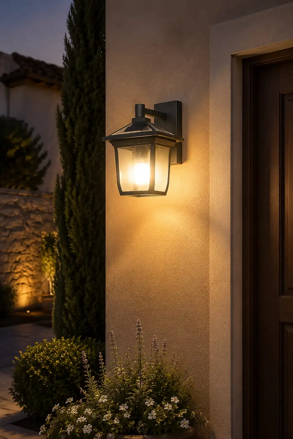 Square Waterproof Aluminum Glass Black Retro Solar Outdoor Wall Lights - Lumpaz