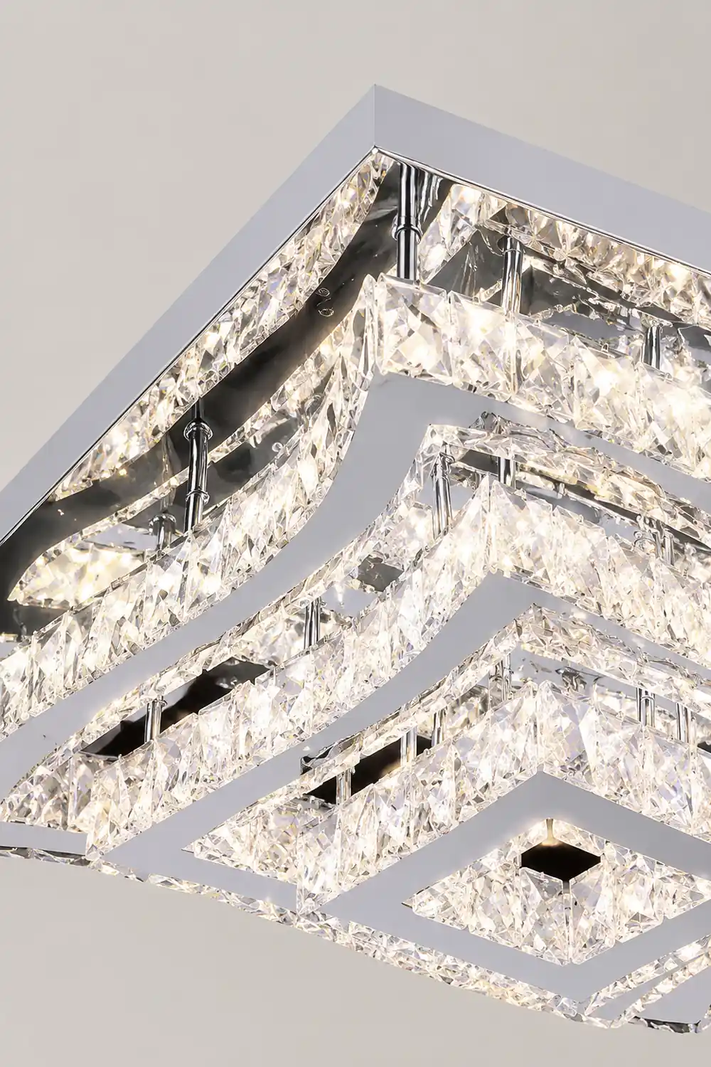 Kristy Luxury Square Metal/Glass Flush Mount Ceiling Light, Living Room - Lumpaz