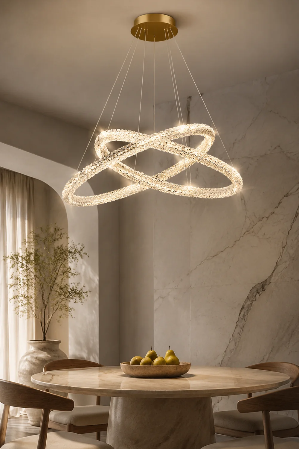 Kristy Art Deco Chandelier, Metal & Crystal, 1/2/3 Ring - Lumpaz