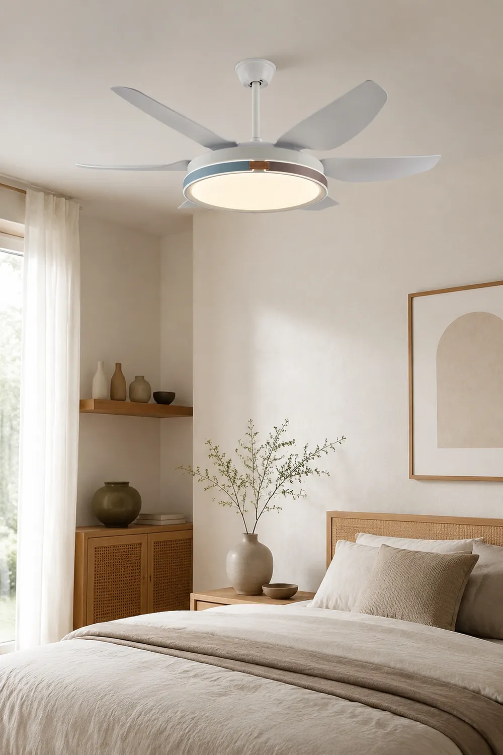 Haydn Modern 6-Blade DC Ceiling Fan with Light, White, 51'' - Lumpaz