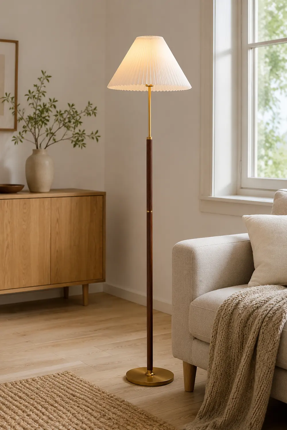Ozawa Simple Walnut/Metal/Fabric, Table/Floor Lamp, Living Room - Lumpaz