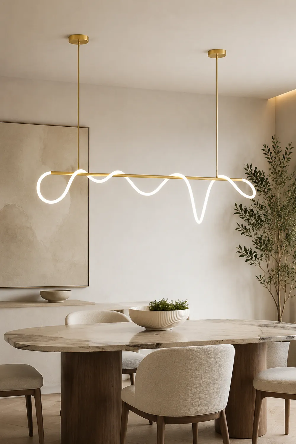 Curved & Linear Semi Flush Mount Ceiling Light, Gold - Lumpaz