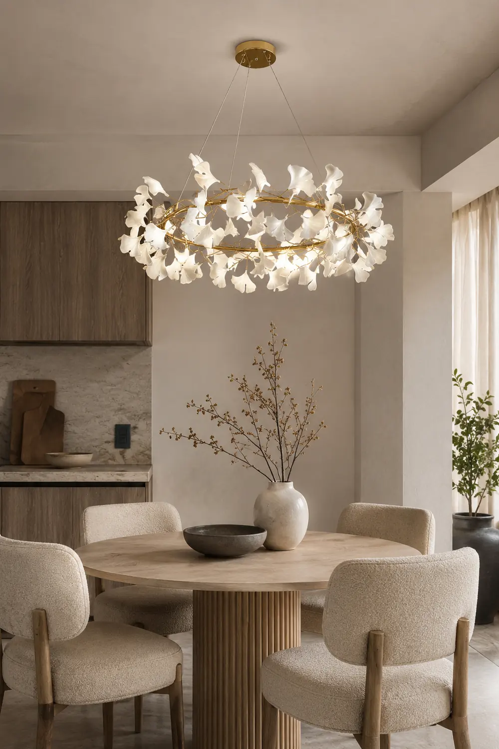 Ophelia EarthenGlo Modern Kitchen White Art Deco Chandelier, Metal & Ceramic - Lumpaz