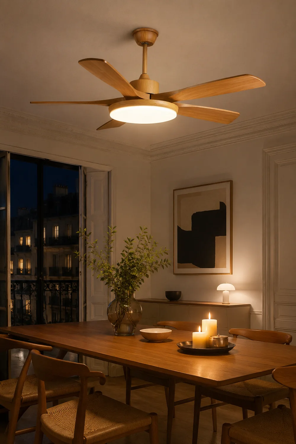 Haydn 5-Blade DC Ceiling Fan with Light, Summer, Black & Wood, 52'' - Lumpaz