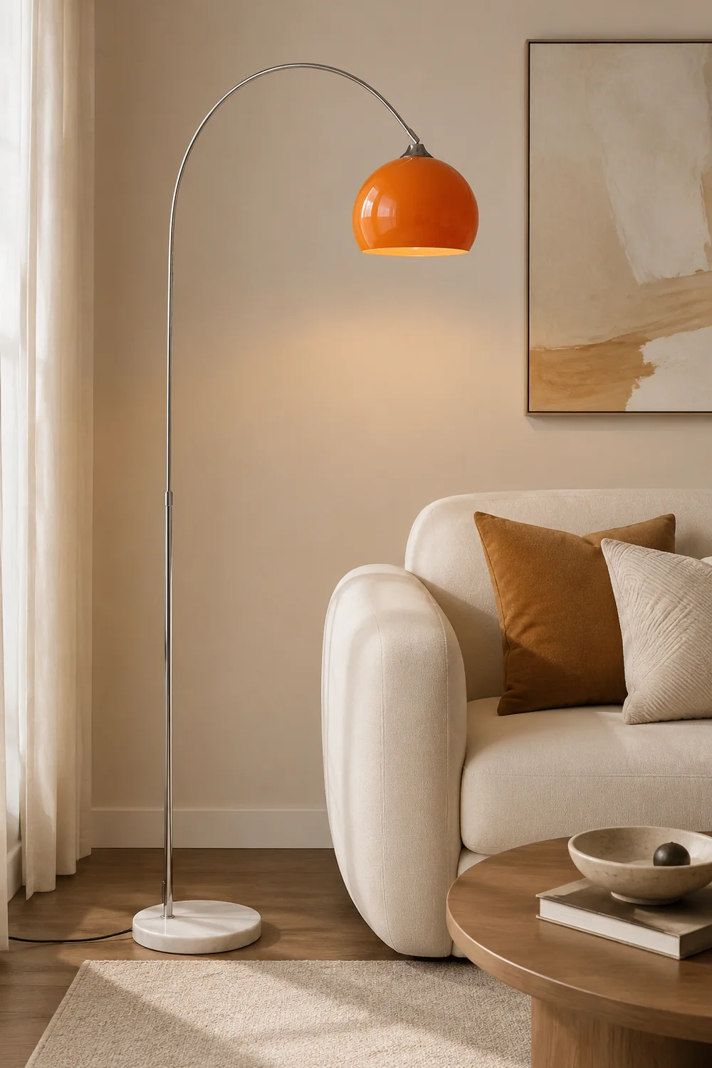 Salgado Floor Arc Lamp, Tall Floor Light, Modern, Orange/ White - Lumpaz