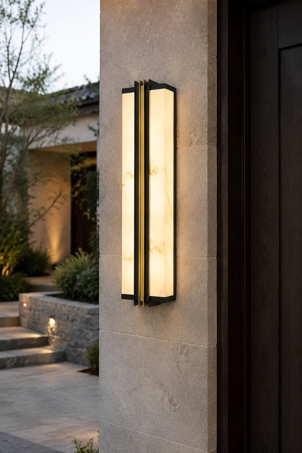 Modern Black LED Indoor/Outdoor Wall Lights with Resin Marble Shade复制 - Lumpaz
