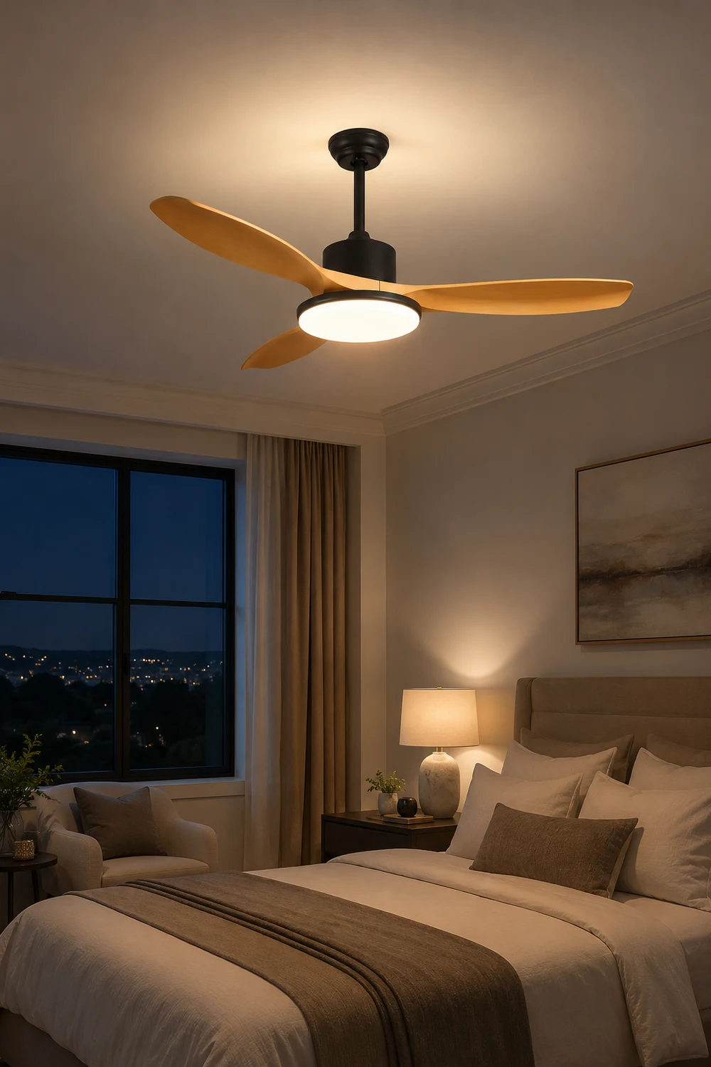 Haydn 3-Blade DC Ceiling Fan with Light, Black & White, 39.4''/47.2''/55.1'' - Lumpaz