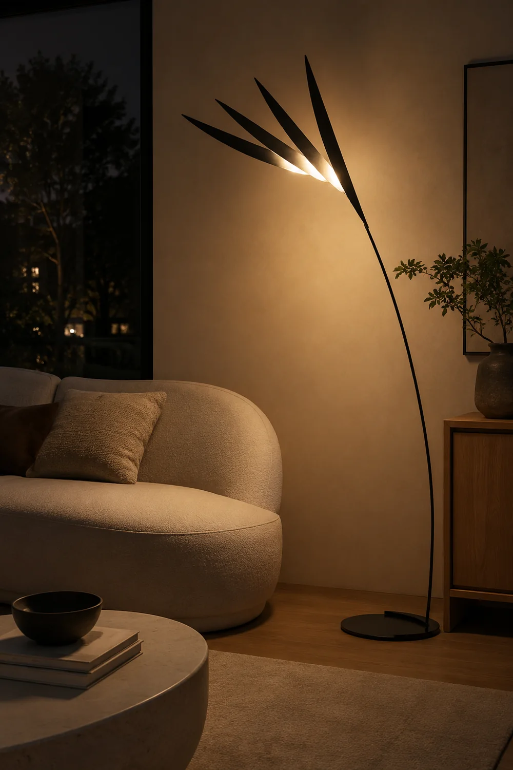 Salgado Leaf Metal/Acrylic Long Arm Floor Lamp, Living Room - Lumpaz