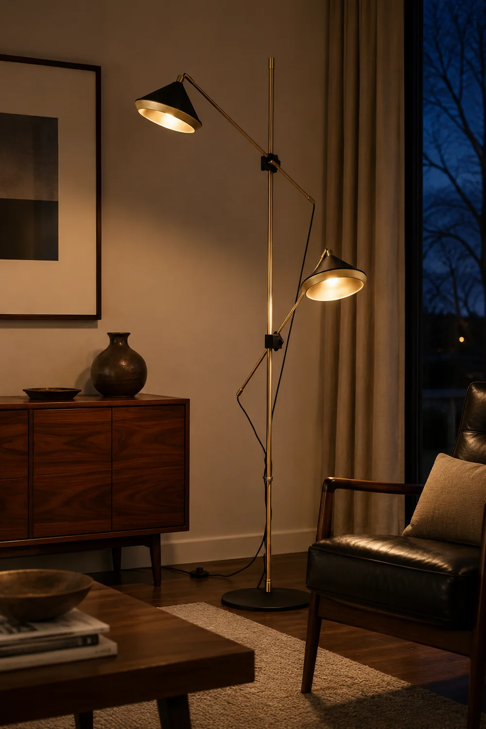 Carins Vintage Metal Tall Standing Floor Lamp, Black/Brass - Lumpaz