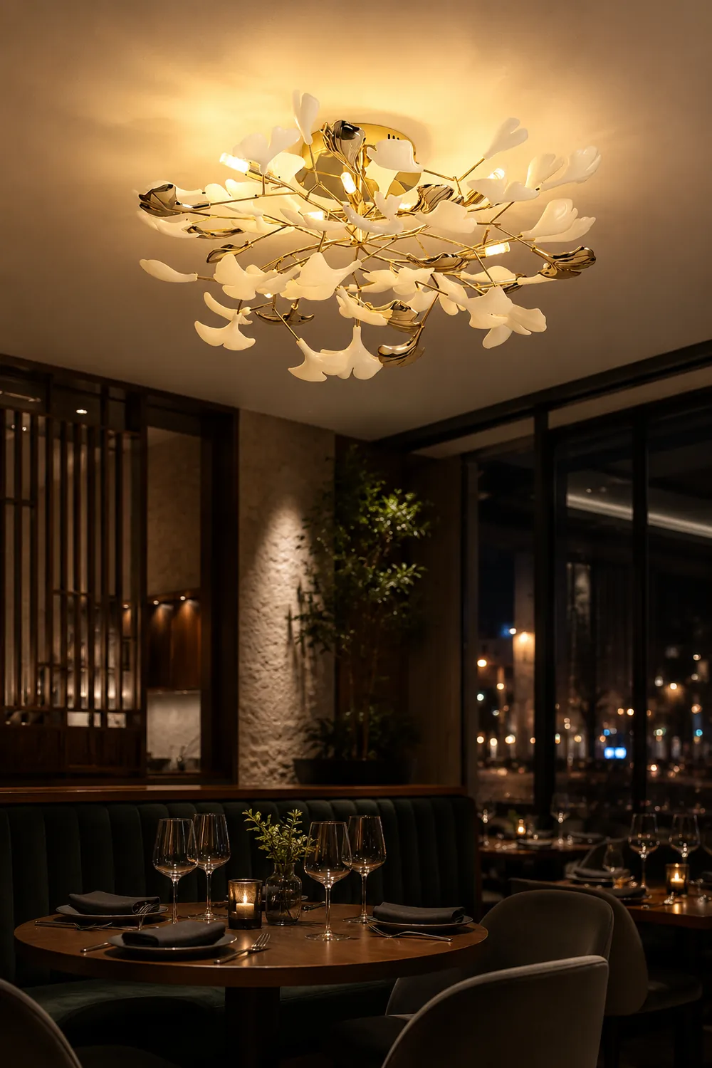 Ophelia Elegant Leaf Ceramic/Metal Flush Mount Ceiling Light, Gold - Lumpaz