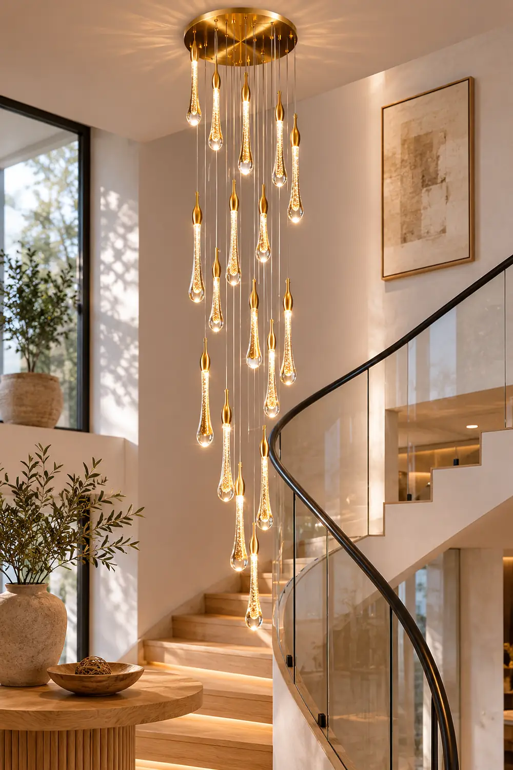 Hailie Modern Teardrop Metal Crystal Chandelier Gold Corridor - Lumpaz