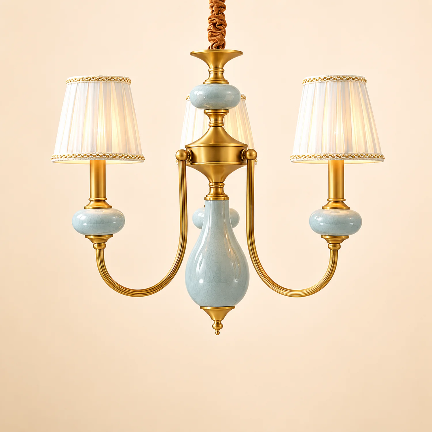 Alessio Retro Elegant Fabric Chandelier, Beige/Blue - Lumpaz