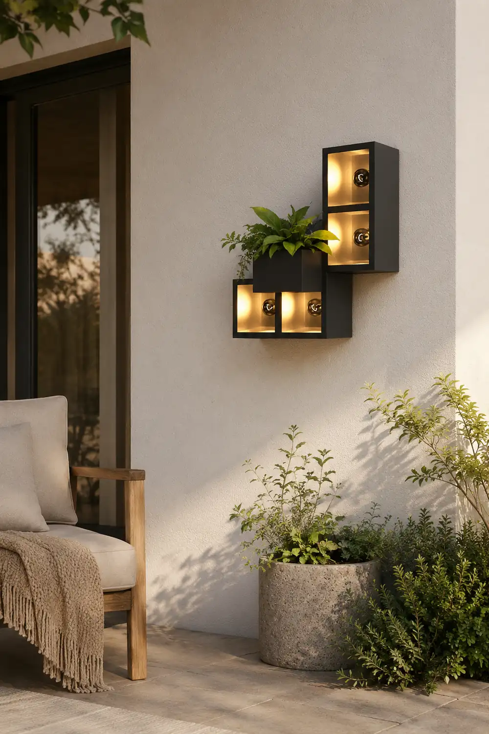 Waterproof Creative Square Combination LED Black Wall Lamp with Flowerpot - Lumpaz