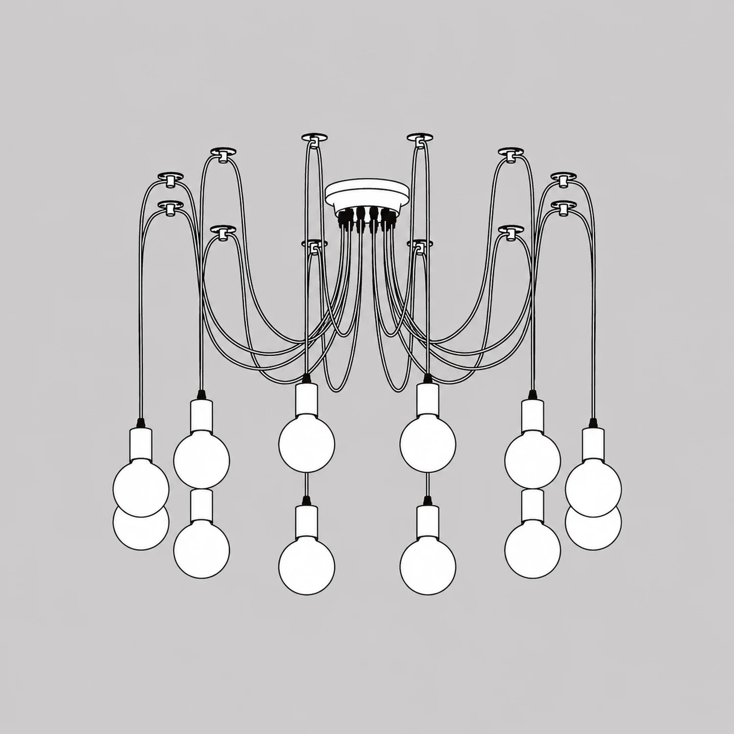 Alessio Retro Country LED Spider Chandelier, Black/White - Lumpaz