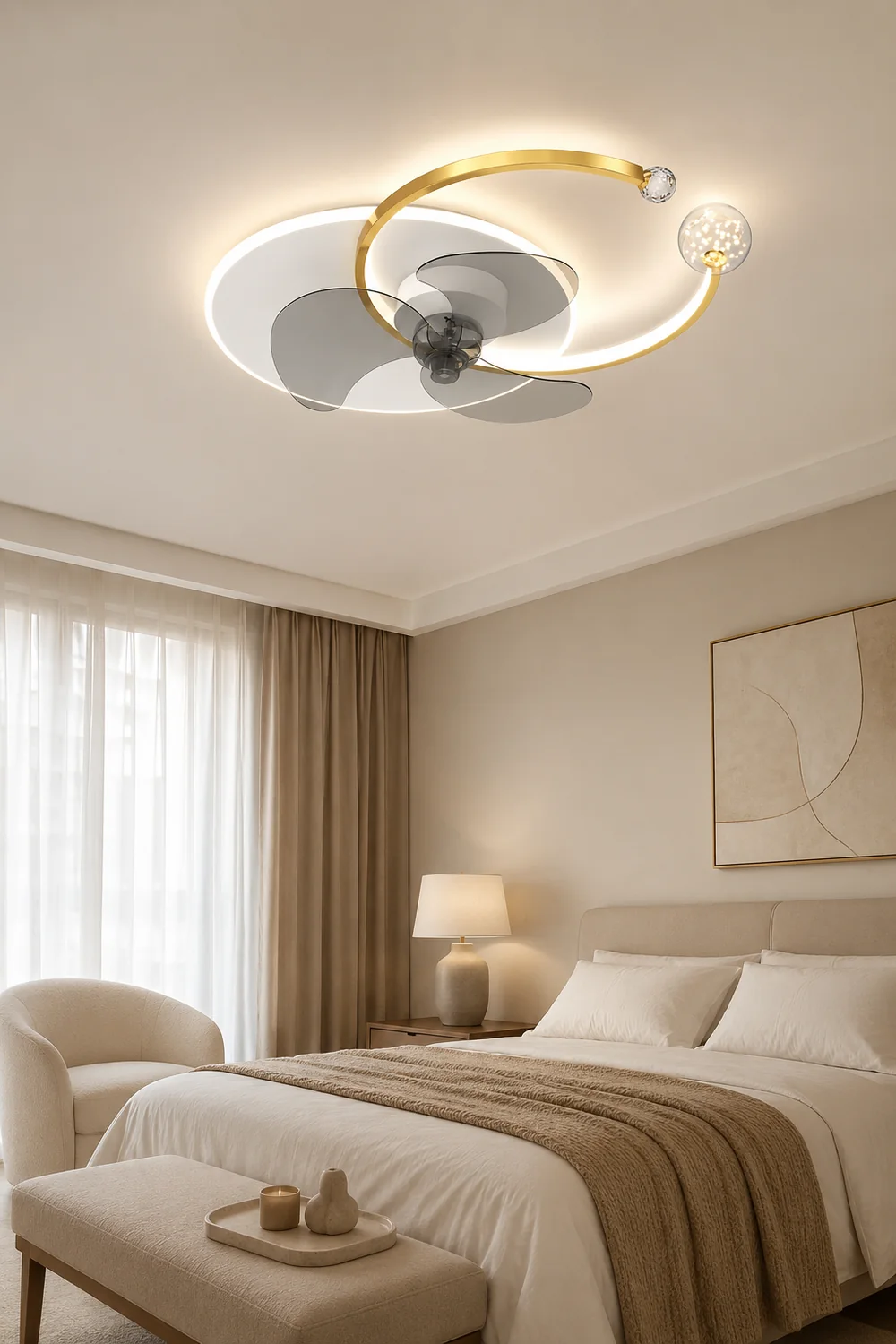 Madina Double-C Starry Ceiling Fan with Light, 2 Color, 24.5" - Lumpaz