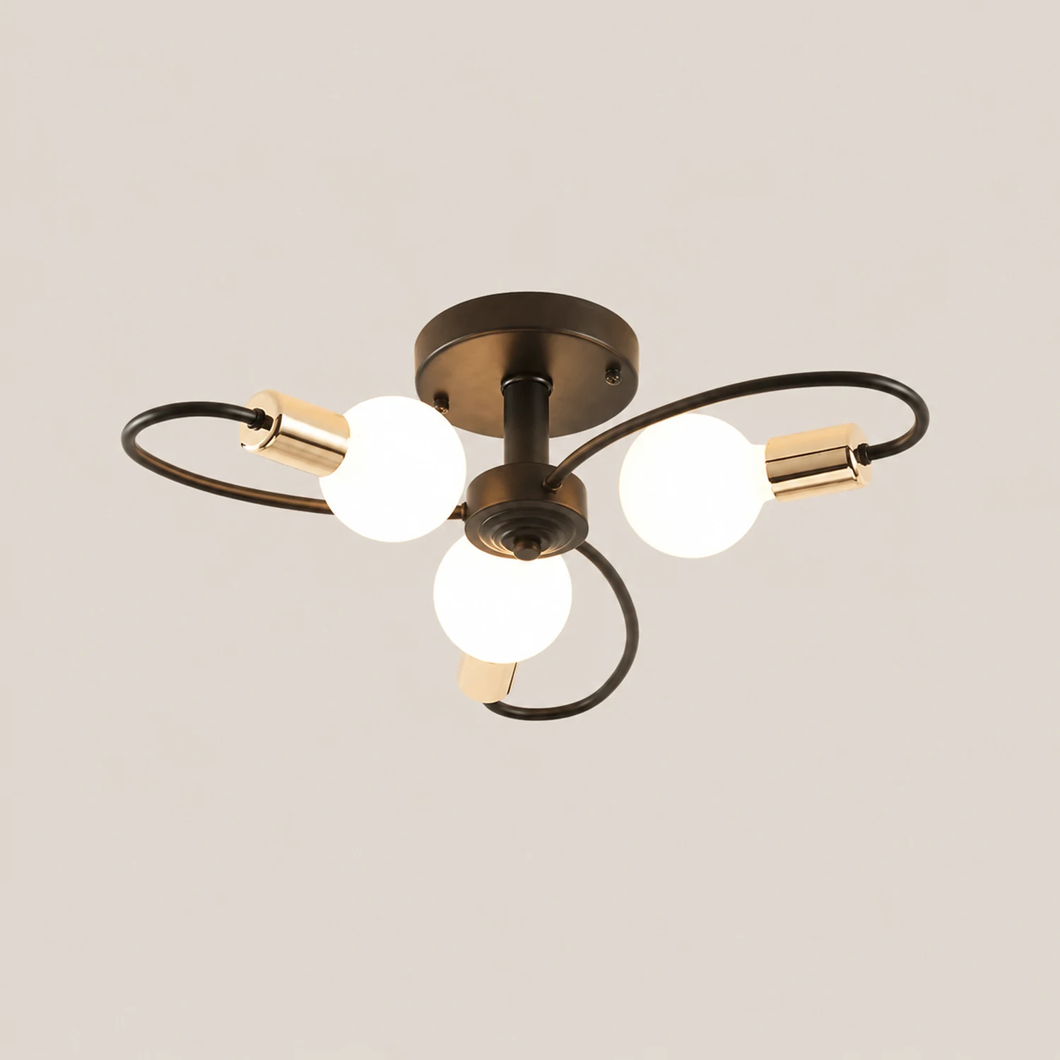 Valentina Modern Metal Flush Mount Ceiling Light, Black/Gold - Lumpaz