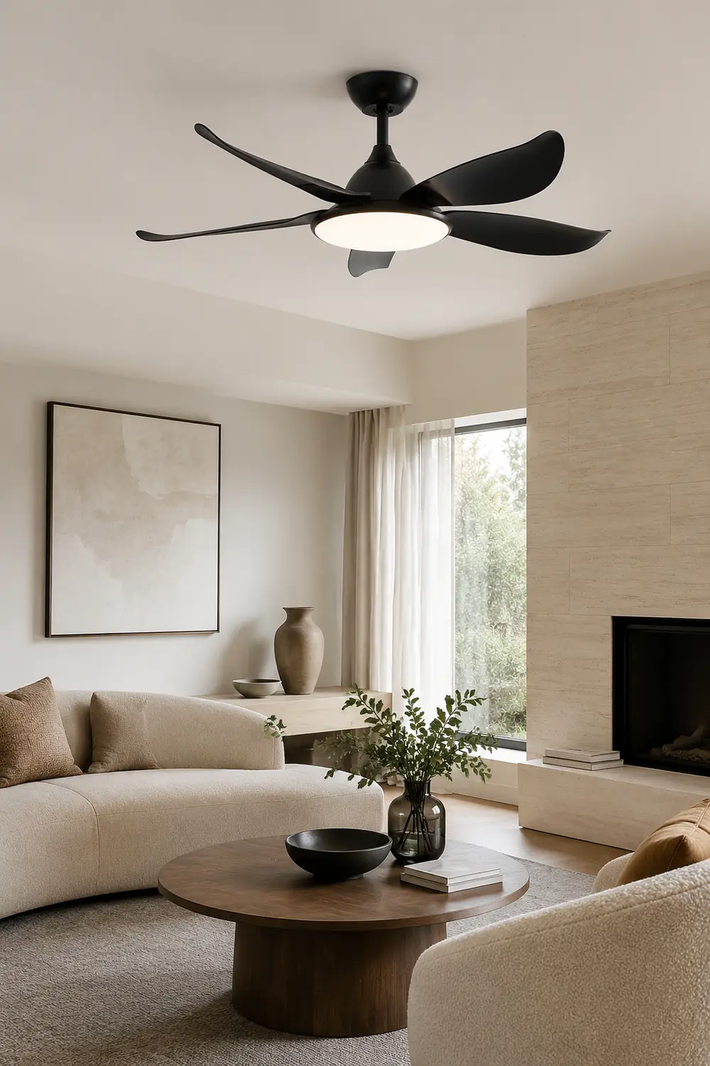 Haydn 5-Blade Modern Basic DC Ceiling Fan with Light, Black & White, 52'' - Lumpaz