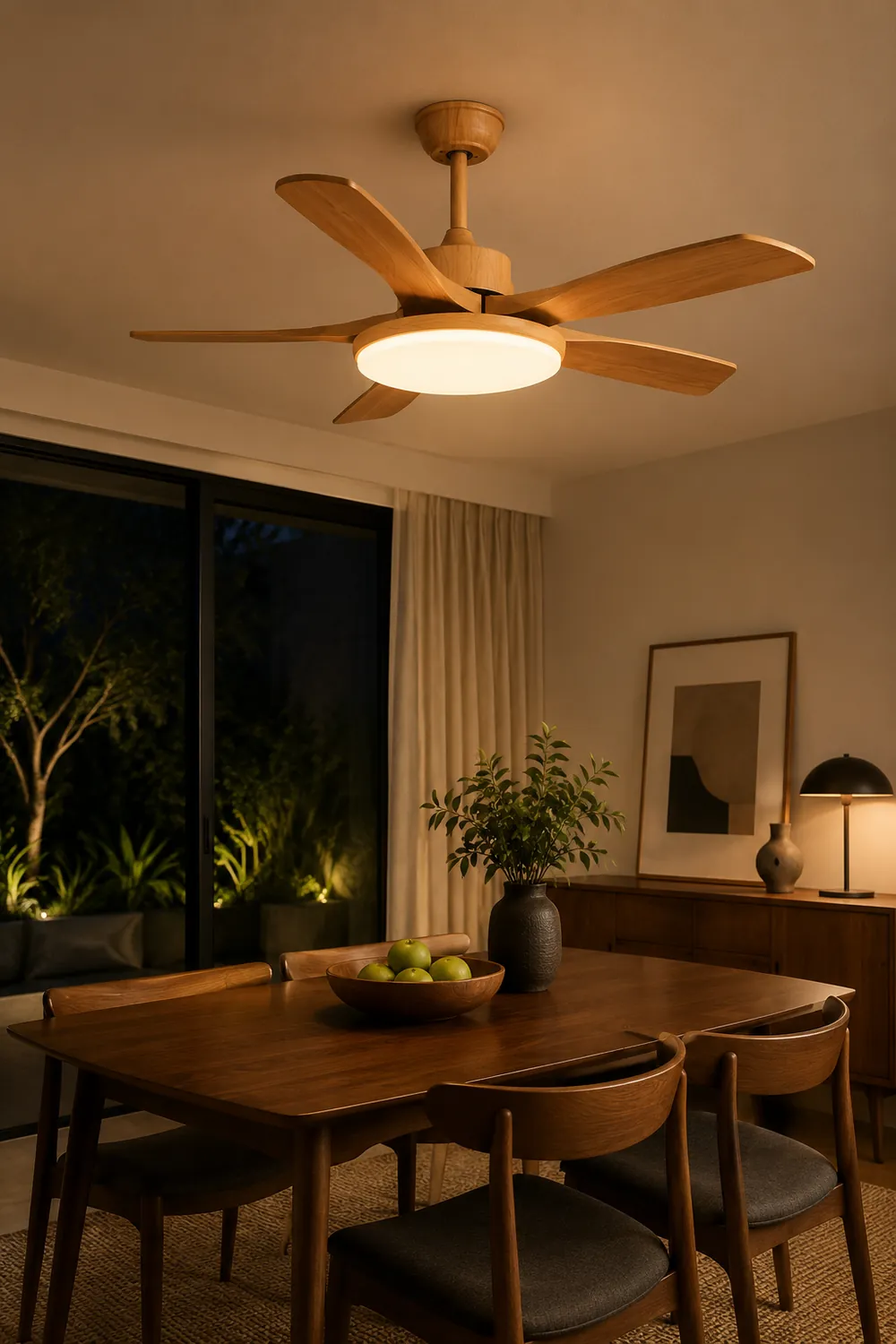 Haydn 5-Blade DC Ceiling Fan with Light, Summer, Black & Wood, 52'' - Lumpaz