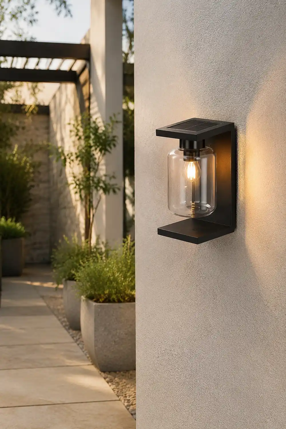 Outdoor Waterproof LED Glass Black Modern Solar Wall Lights with Remote复制 - Lumpaz
