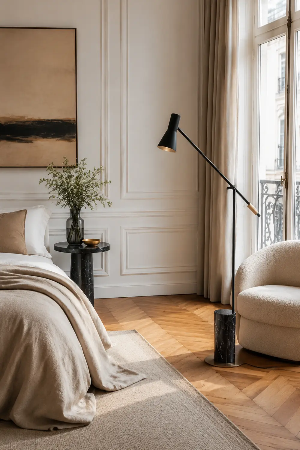 Carins Modern Nordic Minimalistic Floor Lamp, Marble & Metal, Black - Lumpaz